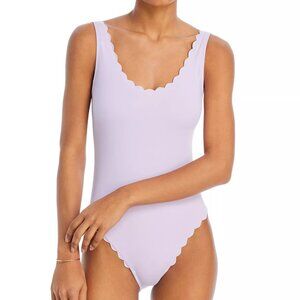 108$ AQUA Swimwear Scalloped One Piece Swimsuit Sleeveless Size XL Lilac Purple
